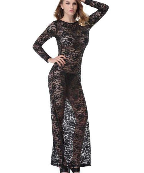 BLACK LONG SEXY LACE DRESS WITH G-STRING From our Sexy Fashion Collection - TFA