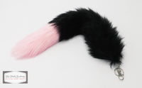 15" FAUX Fox Fur Clip on Tail with Key Chain - Black and Pink - TFA