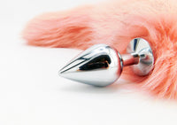 20"-22" LIMITED EDITION Dyed Platinum Fox Tail Butt Plug - Flamingo Pink - TFA