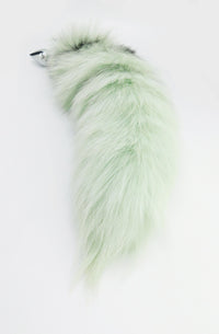 20" LIMITED EDITION Dyed Platinum Fox Tail Butt Plug - Mint Green - TFA