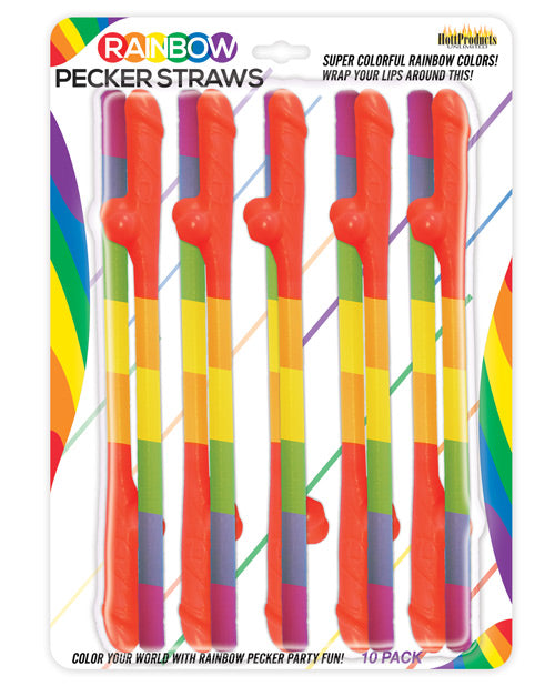 Rainbow Pecker Straws Pack Of 10 - THE FETISH ACADEMY 