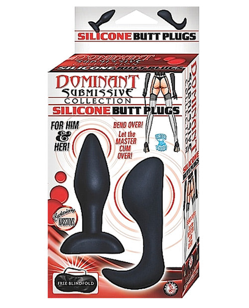 Dominant Submissive Collection 2 Silicone Butt Plugs W-blindfold - Black - THE FETISH ACADEMY 