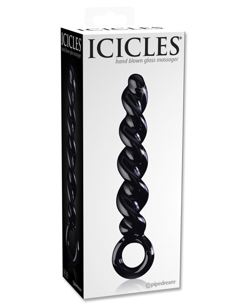 Icicles No. 39 Hand Blown Glass Twisted Dildo - Black - THE FETISH ACADEMY 