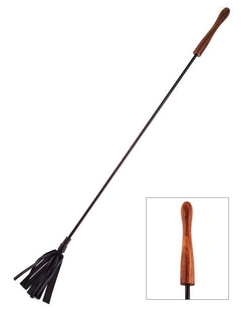 Rouge Leather Riding Crop W-wooden Handle - Black - TFA