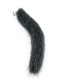 15" FAUX Fox Fur Clip on Tail with Key Chain - Grey - TFA