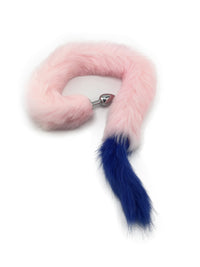 32" Extra Long Faux Cat Tail Butt Plug - Pink and Blue - TFA