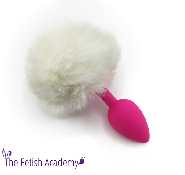 Faux White Bunny Tail with Silicone Plug - THE FETISH ACADEMY 