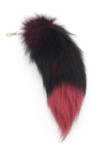 18" Dyed Silver Fox Clip on Tail - Coral and Black Gradient - THE FETISH ACADEMY 