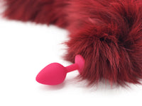 15"-18" Dyed Platinum Fox Tail Butt Plug - Ruby Red - TFA