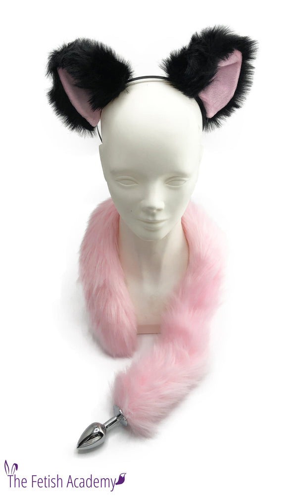 Black and Pink Faux Fox Ears and Long Tail Set - 30