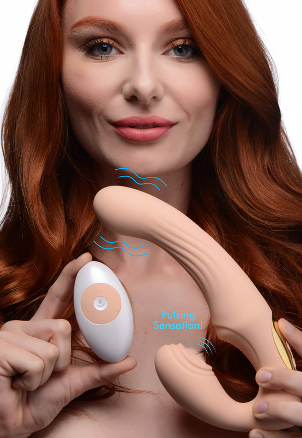 15X U-Pulse Silicone Pulsating and Vibrating Strapless Strap-on with Remote - Blush - THE FETISH ACADEMY 