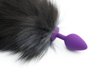 11" Extra Small Dyed Silver Fox Tail Butt Plug - Baby Blue - THE FETISH ACADEMY 