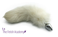10" Extra Small Genuine White Fox Tail Butt Plug - THE FETISH ACADEMY 