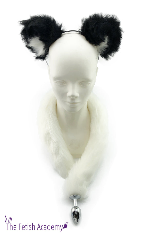 Black and White Faux Fox Ears and Long Tail Set - 30