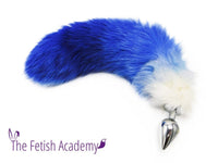14"-16" Dyed White Fox Tail Butt Plug - Blue Gradient - TFA