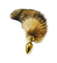 14"-16" Genuine Red Fox Tail Butt Plug - Gold Plug - TFA