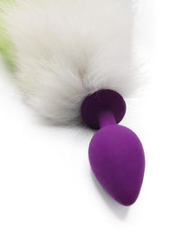 14"-16" Dyed White Fox Tail Butt Plug - Green Gradient - TFA