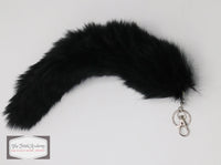 15" FAUX Fox Fur Clip on Tail With Key Chain - Black - TFA