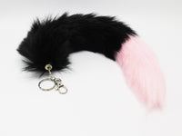 15" FAUX Fox Fur Clip on Tail with Key Chain - Black and Pink - TFA