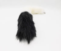 15" FAUX Fox Fur Clip on Tail With Key Chain- Black and White - TFA