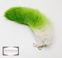 14"-16" Dyed White Fox Fur Clip on Tail - Green Gradient - TFA