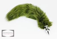 20" Dyed White Fox Tail Butt Plug - Army Green - TFA