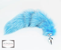 20" LIMITED EDITION Dyed Platinum Fox Tail Butt Plug - Baby Blue - TFA