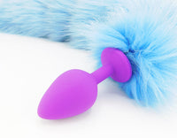 20" LIMITED EDITION Dyed Platinum Fox Tail Butt Plug - Baby Blue - TFA