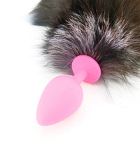 16"-17" Dyed Silver Fox Tail Butt Plug - Black and Baby Blue - TFA
