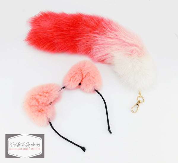 Fox Fur Clip On Tail and Ears Set - Red Gradient - TFA
