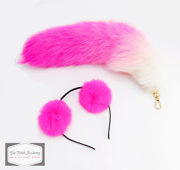 Fox Fur Clip On Tail and Ears Set - Pink Gradient - TFA