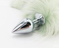 20" LIMITED EDITION Dyed Platinum Fox Tail Butt Plug - Mint Green - TFA