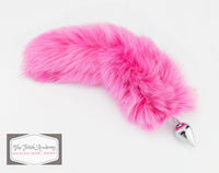 14"-16" Dyed White Fox Tail Butt Plug - Bright Pink - TFA