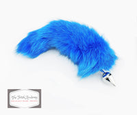 14" Dyed White Fox Tail Butt Plug - Cobalt - TFA