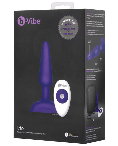 B-vibe Remote Trio Plug W-3 Motors - Purple - THE FETISH ACADEMY 