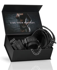 Easy Toys Faux Leather Collar W-handcuffs - Black - THE FETISH ACADEMY 