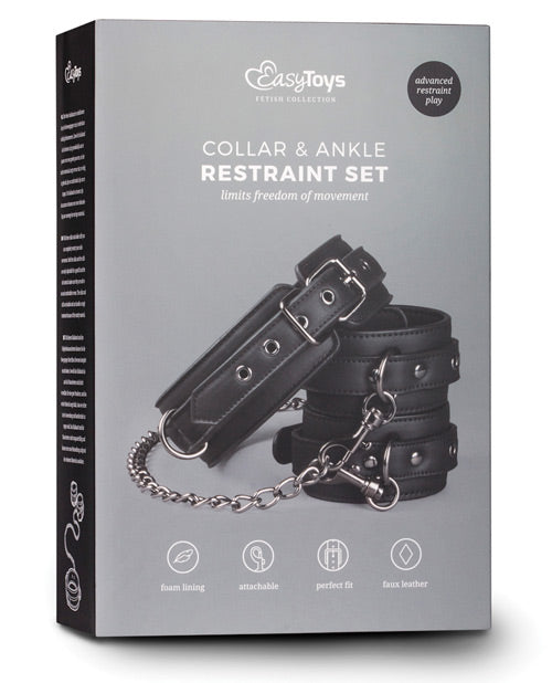 Easy Toys Faux Leather Collar W-anklecuff - Black - THE FETISH ACADEMY 