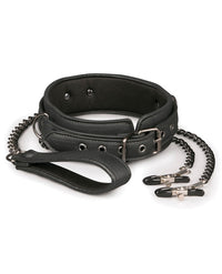 Easy Toys Faux Leather Collar W-nipple Chains - Black - THE FETISH ACADEMY 