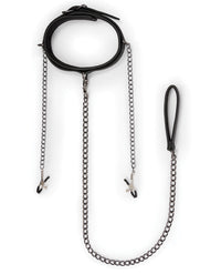 Easy Toys Faux Leather Collar W-nipple Chains - Black - THE FETISH ACADEMY 