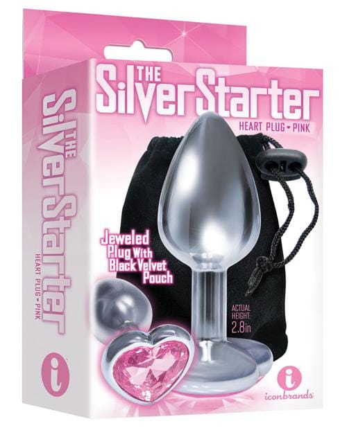The 9's The Silver Starter Bejeweled Heart Stainless Steel Plug - Pink - THE FETISH ACADEMY 