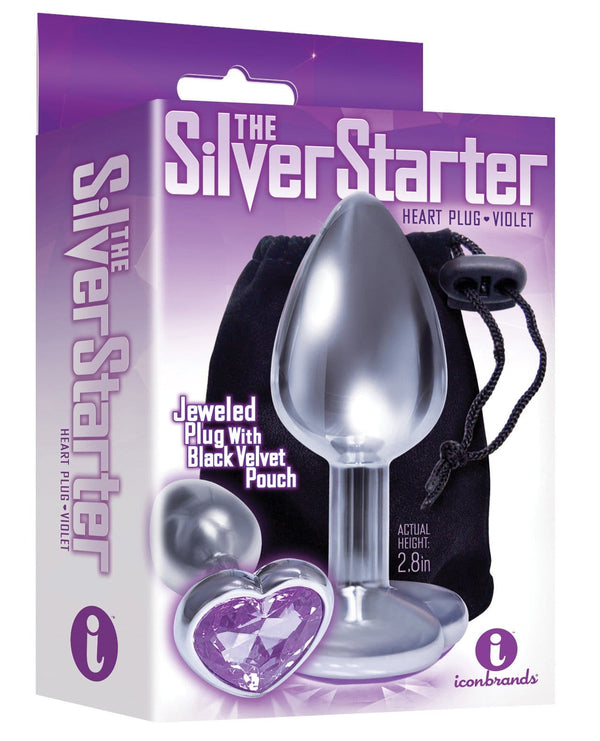 The 9's The Silver Starter Bejeweled Heart Stainless Steel Plug - Violet - THE FETISH ACADEMY 
