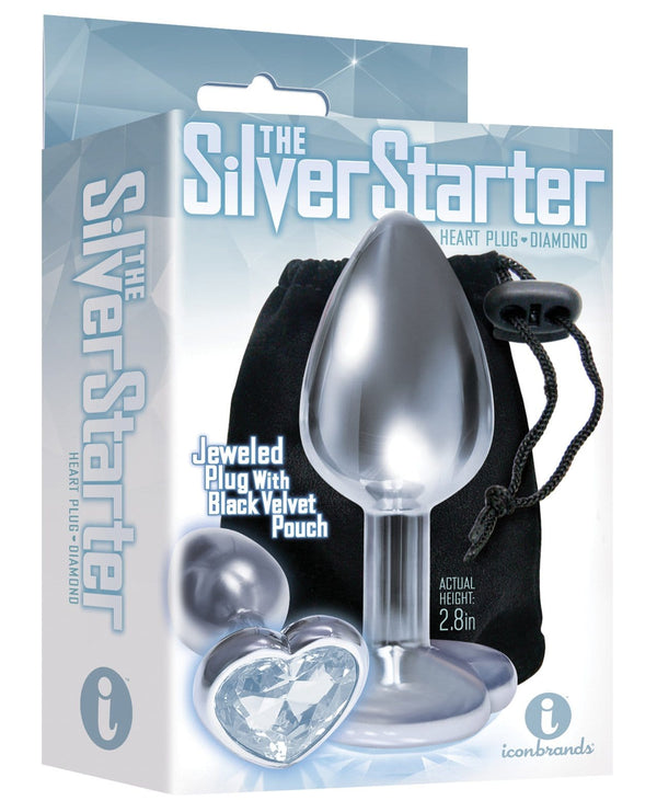 The 9's The Silver Starter Bejeweled Heart Stainless Steel Plug - Diamond - THE FETISH ACADEMY 