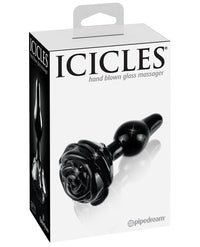 Icicles No. 77 Hand Blown Glass Rose Butt Plug - Black - THE FETISH ACADEMY 