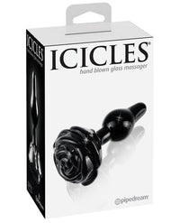 Icicles No. 77 Hand Blown Glass Rose Butt Plug - Black - TFA