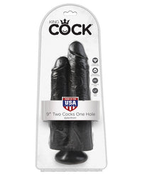 King Cock 9" Two Cocks One Hole - Black - THE FETISH ACADEMY 