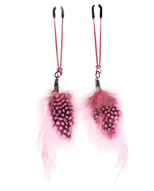Bijoux De Nip Colored Feather W-pink Tweezer Clamp - THE FETISH ACADEMY 