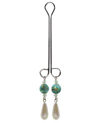 Bijoux De Nip Clit Clamp Double Loop W-pearls & Green Beads - THE FETISH ACADEMY 