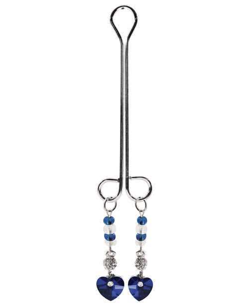 Bijoux De Nip Clit Clamp Double Loop W-heart Charm & Blue Beads - THE FETISH ACADEMY 