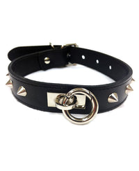 Rouge Leather O Ring Studded Collar - THE FETISH ACADEMY 
