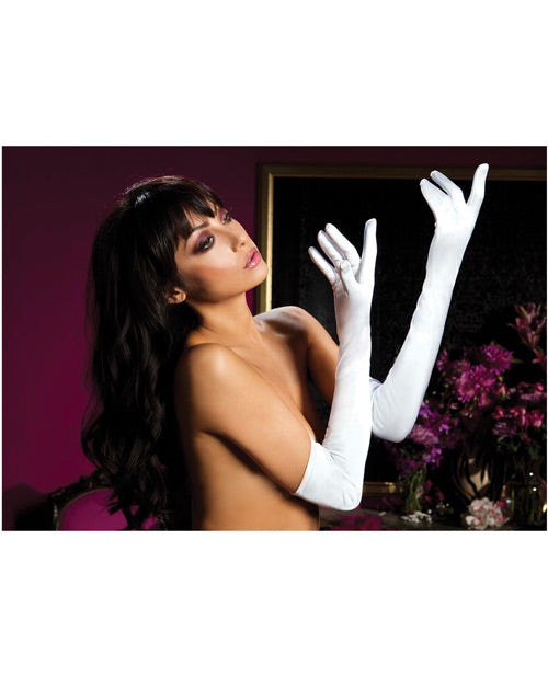 Satin Opera Length Gloves White O-s - THE FETISH ACADEMY 